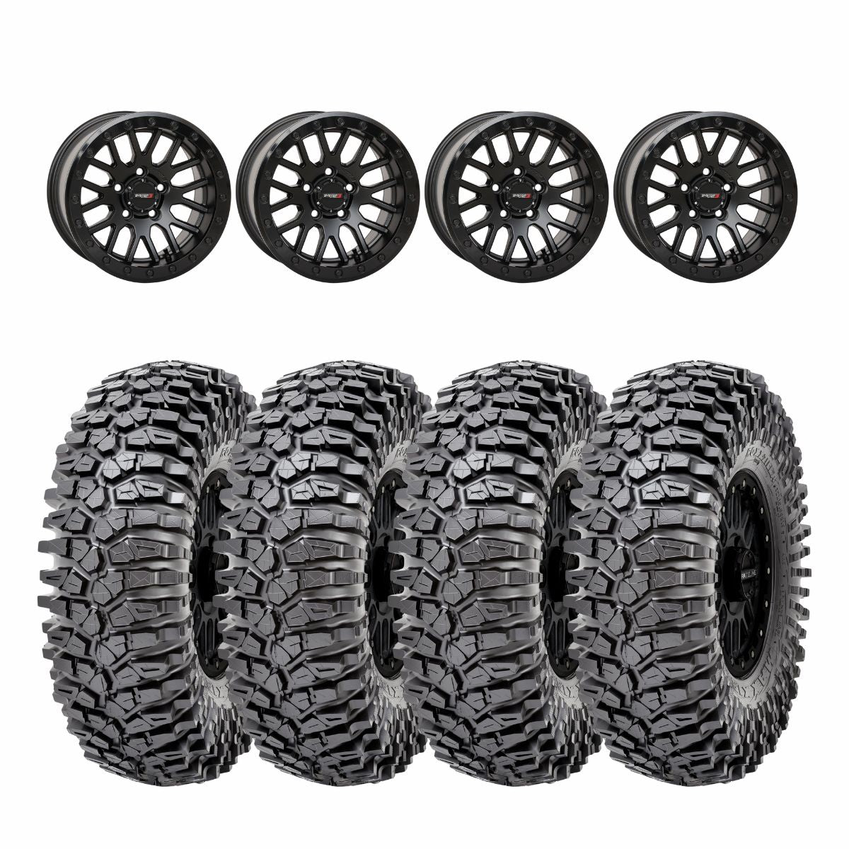 System 3 Matte Black with Gloss Black Ring SB-9 Beadlock & Maxxis Radial Roxxzilla Wheel & Tire Kit
