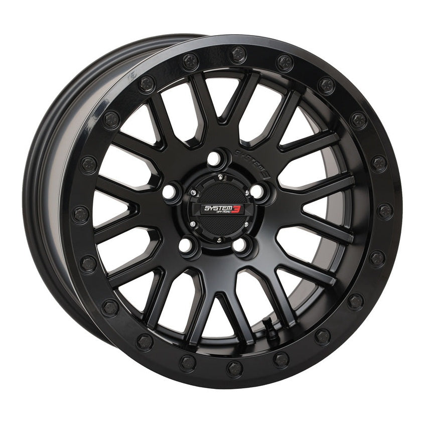 System 3 Matte Black with Gloss Black Ring SB-9 Beadlock & Maxxis Radial Roxxzilla Wheel & Tire Kit