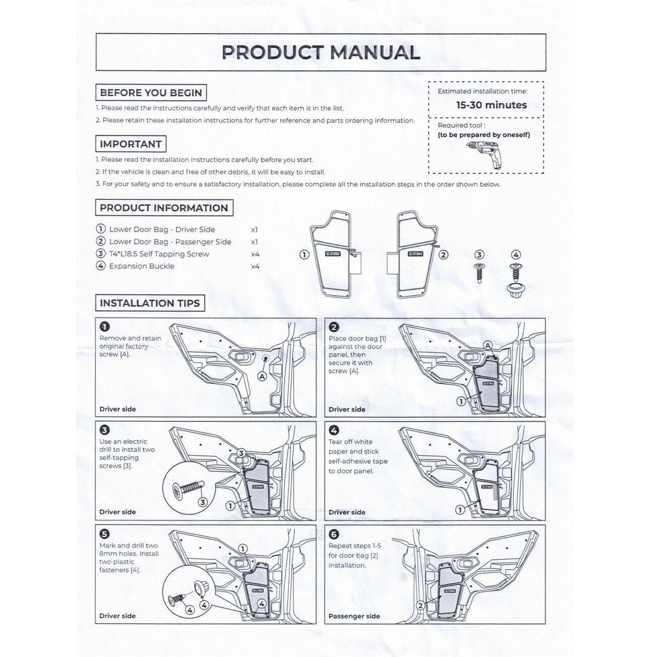 UTVMA '16-'25 Polaris General 1000 2 & 4 Seater Front Lower Door Bags
